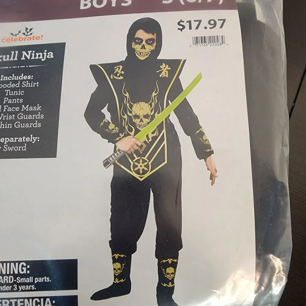 Skull Ninja Halloween Costume‎ Boys Size S (6/7) by Way to Celebrate New